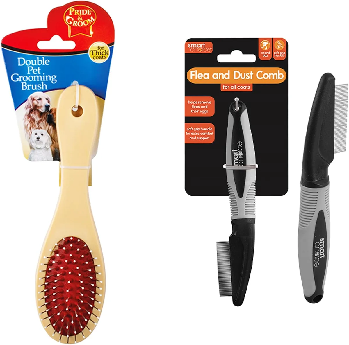 Cat grooming set with a double-sided brush and fine-tooth comb