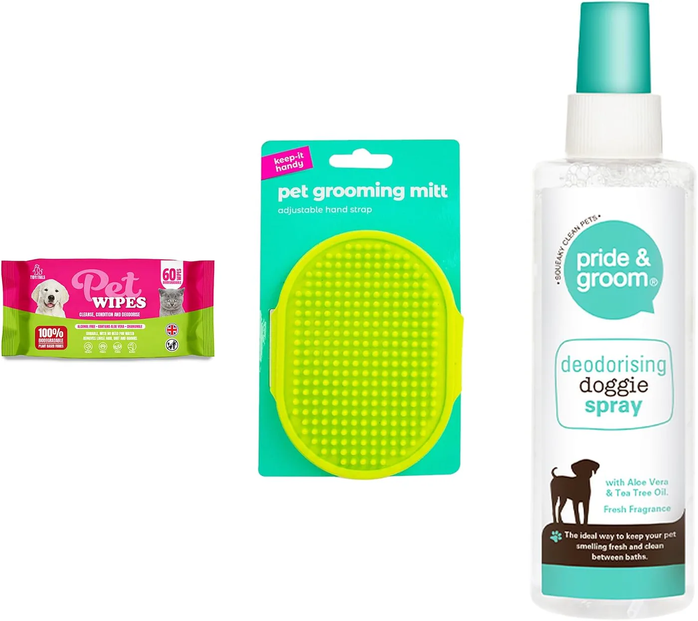 Representative DaleandHolly pet grooming kit with wipes, mitt and spray