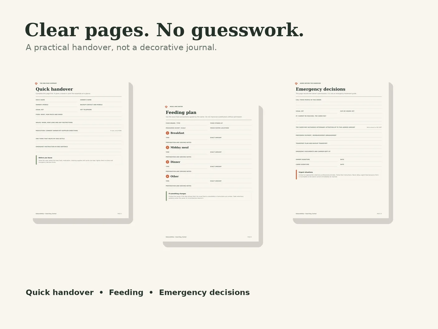 Preview of three Good Dog, Sorted planner pages
