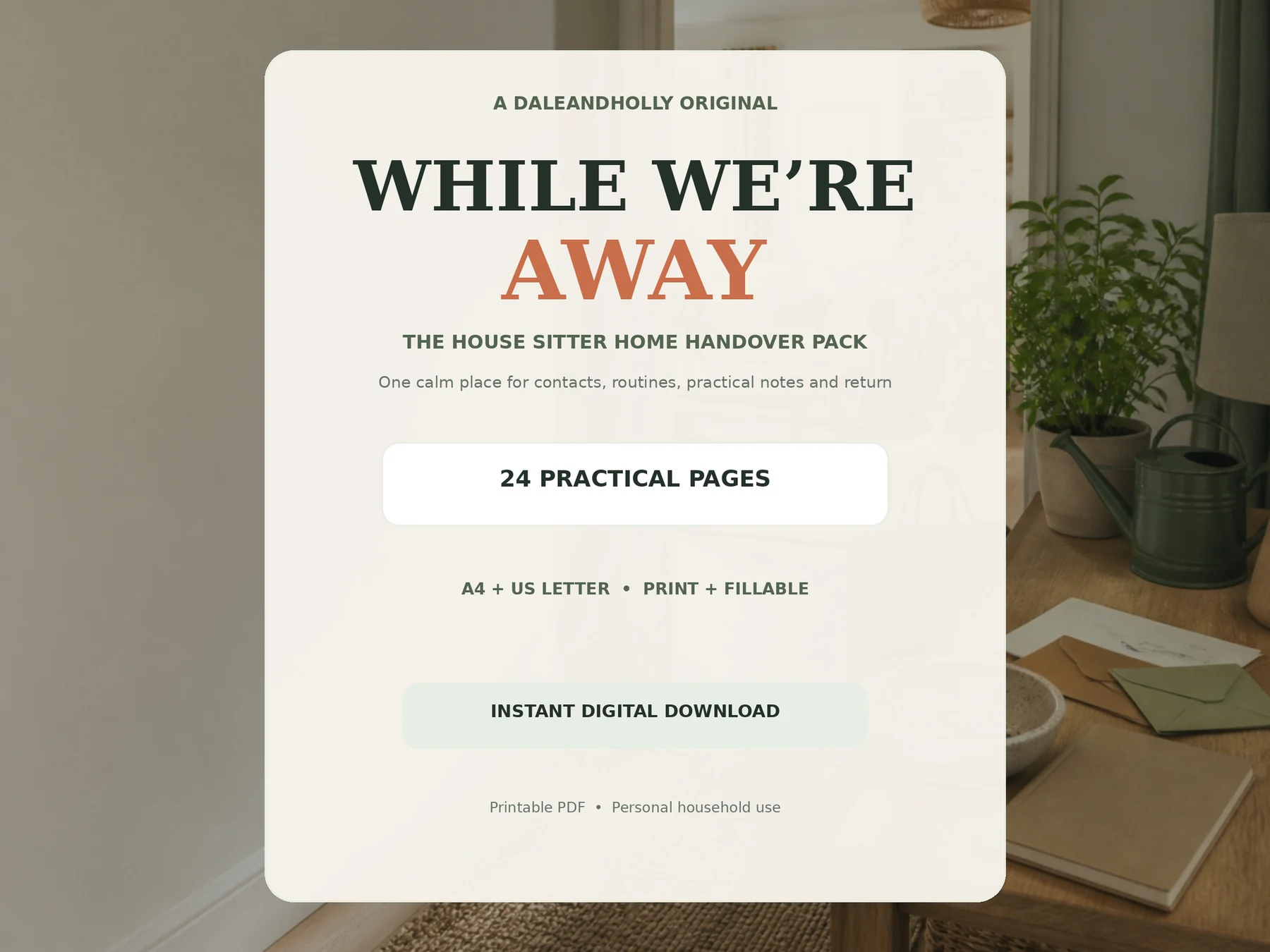 While We’re Away house sitter home handover pack offer summary